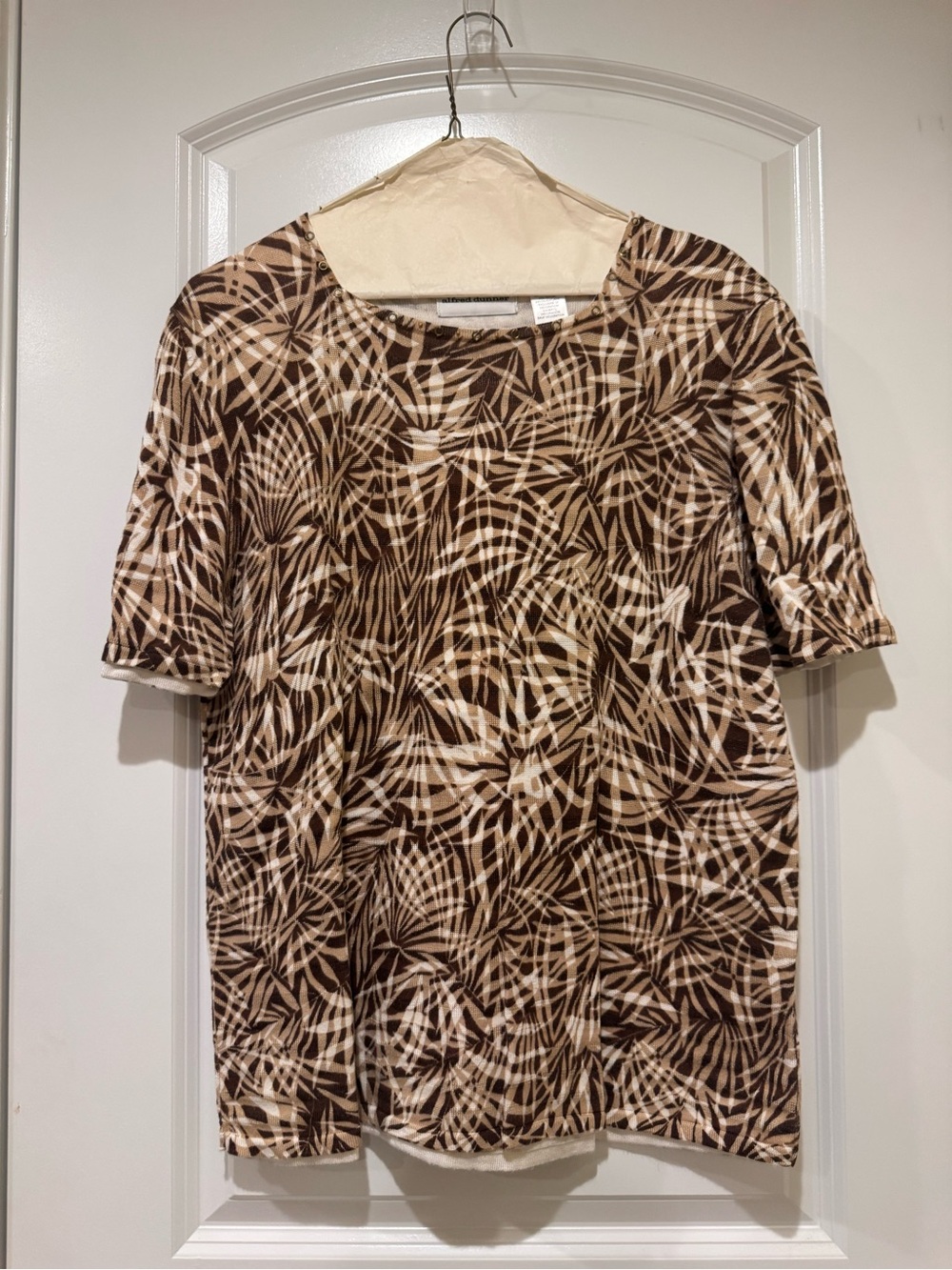 Alfred Dunner Brown and Cream Abstract Knit Top